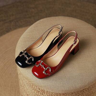 CHIKO Jereni Square Toe Block Heels Slingback Shoes