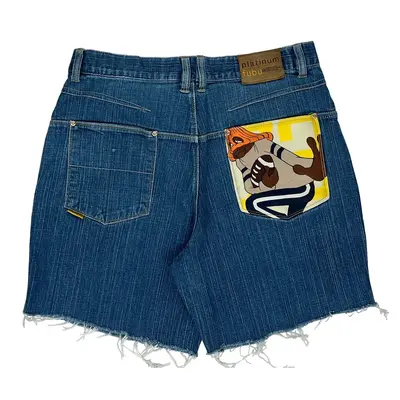 Hip Hop Fubu Graphic Denim Shorts - 36W 8L Blue Cotton