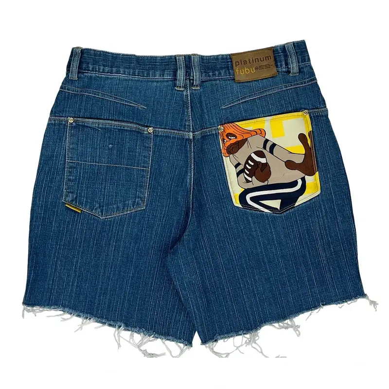 Hip Hop Fubu Graphic Denim Shorts - 36W 8L Blue Cotton