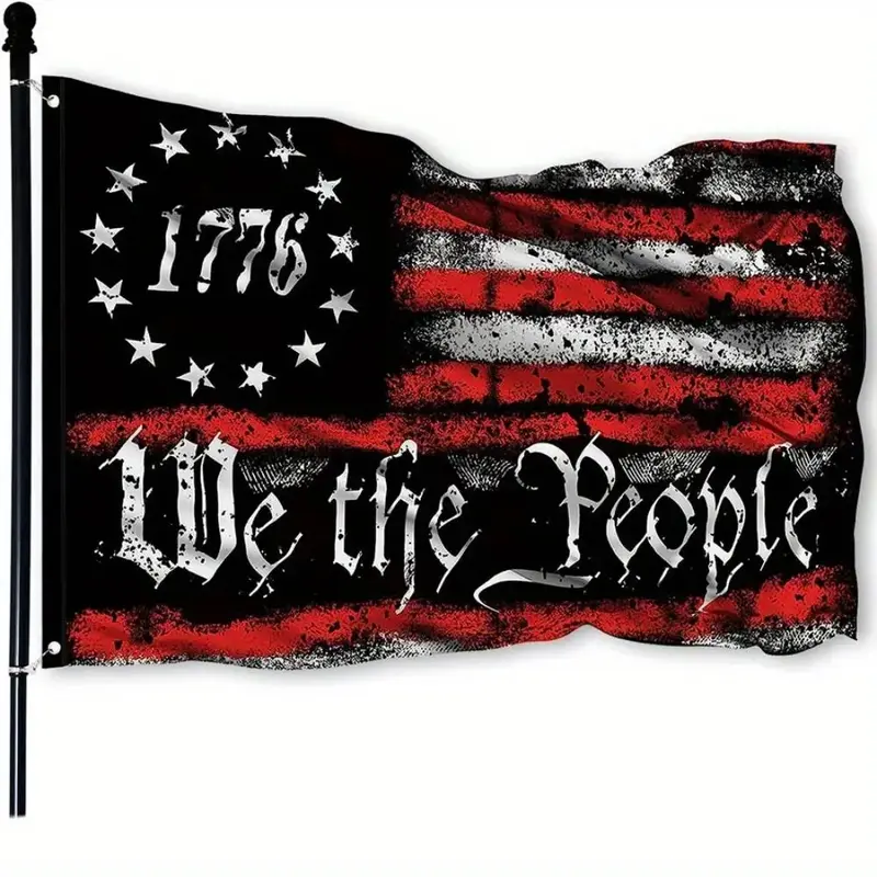 Letter Pattern American Flag, We The People Flags with 2 Grommets, Generous Size Party Banners Decoration for Independence Da...