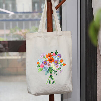 DIY Flower Bouquet Pattern Tote Bag Embroidery Kit