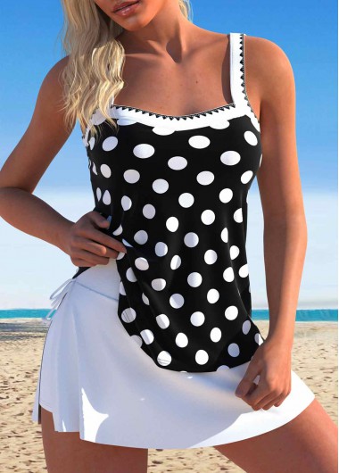 Modlily Split Polka Dot Black Tankini Set - M