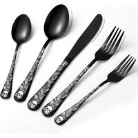 Gothic Stainless Steel Flatware Set, Skull & Rose Pattern Cutlery Set Including Spoon & Fork & Knife, Festival Party Tablewar...