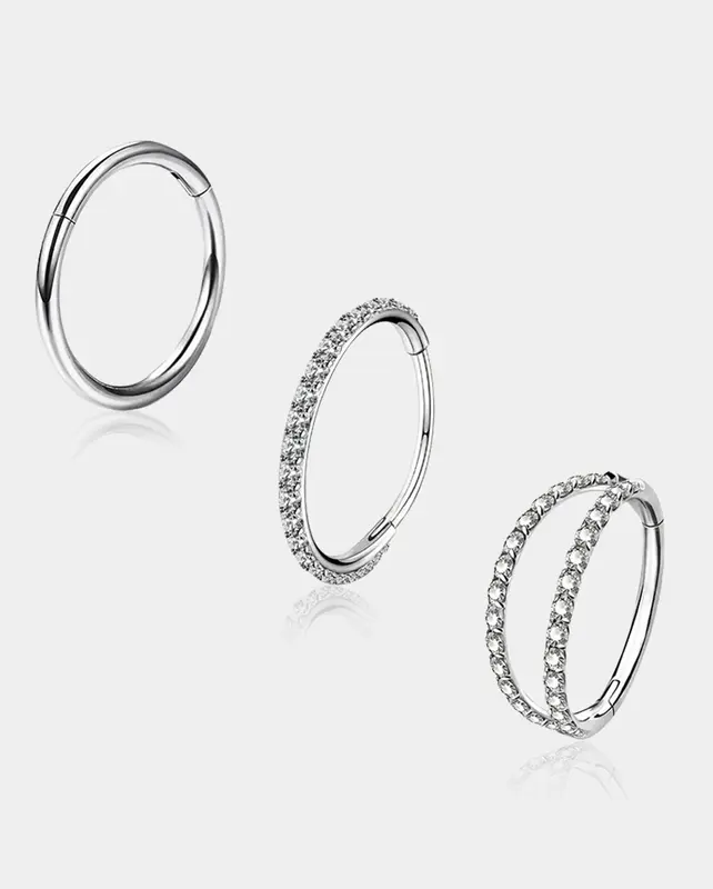 3PCS Classic and Hottest Nose Rings Set - Silver / 8mm