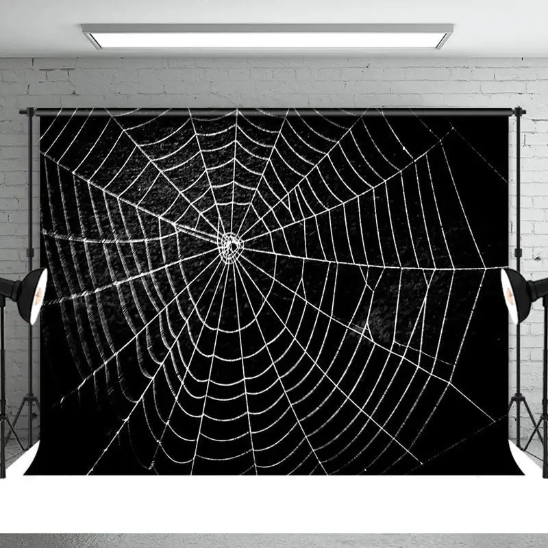 All Black Spider Net Horrible Happy Halloween Backdrop - Aperturee