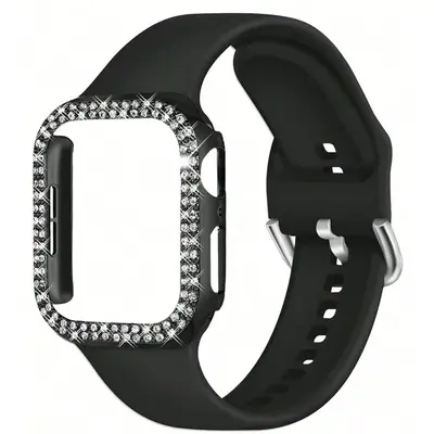 Artificial Rhinestone Decor Watch Band & Watch Case Set, 1 Count Soft Silicone Watch Band Compatible with iWatch