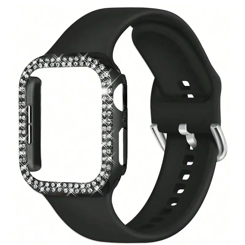 Artificial Rhinestone Decor Watch Band & Watch Case Set, 1 Count Soft Silicone Watch Band Compatible with iWatch