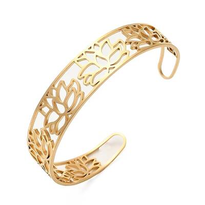 Lotus 304 Stainless Steel Open Cuff Bangle for Woman