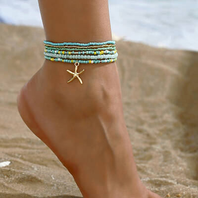 6Pcs Alloy Glass Seed Beads Anklets