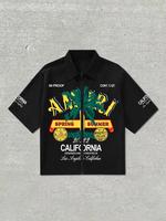 Men's Regular Fit Palm Tree & Letter Print Short Sleeve Shirt, Street Fashion Casual Comfy Top for Daily Wear, Casual Style G...