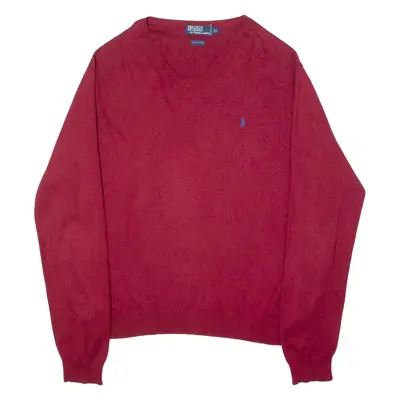 POLO RALPH LAUREN Mens Jumper Red V-Neck 90s Tight Knit XL