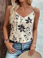 Women's Plants Print Cami Top, Casual Bohemian Sleeveless Top for Summer, Ladies Clothes for Daily Wear, Spaghetti Strap