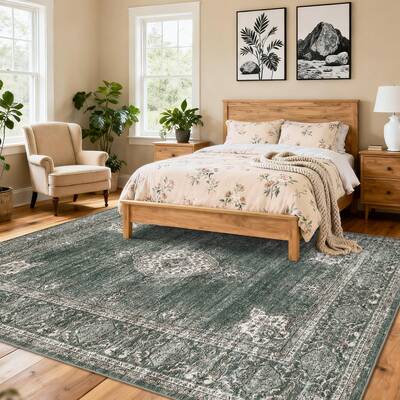 Garvee Floral Vintage Area Rug Soft Non-Slip Machine Washable Distressed Brown 9x12ft Living Bedroom Dining