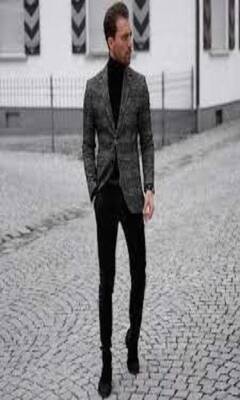 Suit And Turtleneck Combo - Turtleneck Prom Outfits - Prom Turtleneck Grey   Suit