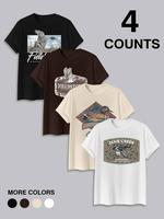 Men's Regular Fit Duck & Letter Print Round Neck Tee, Casual Short Sleeve Crew Neck T-shirt for Summer, Fashion Men's Top for...