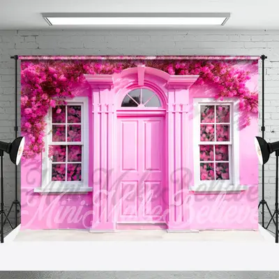 Pink Arched Door Floral Backdrop For Photography - Aperturee