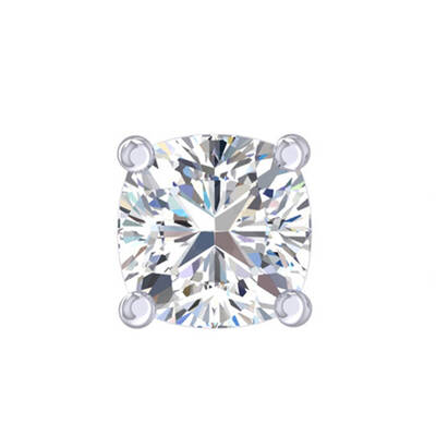 Certified Lab Grown Four Prong Cushion Cut Single Diamond Stud Earring | 14K Yellow Gold 3 ct. tw.
