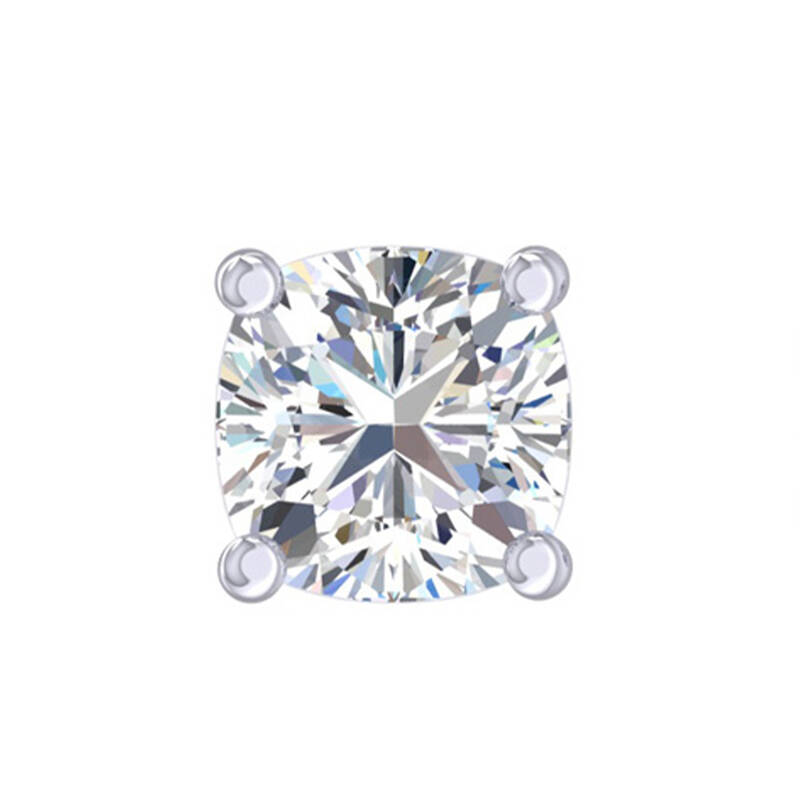 Certified Lab Grown Four Prong Cushion Cut Single Diamond Stud Earring | 14K Yellow Gold 3 ct. tw.
