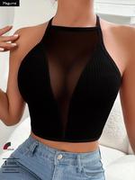Women's Solid Color Backless Ribbed Crop Top, Fashion Casual Cross Bandage Crop Top for Daily Outdoor Wear, Women Top Clothes...