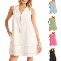 Yeokou Women's Summer Sleeveless V Neck Mini Dress A Line Short Sundress Beach Mini Dress with Pockets