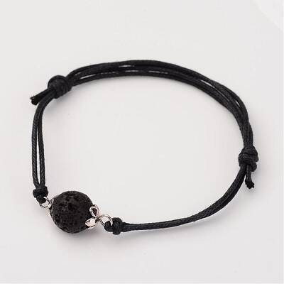 Adjustable Natural Lava Rock and Waxed Cotton Cord Bracelets
