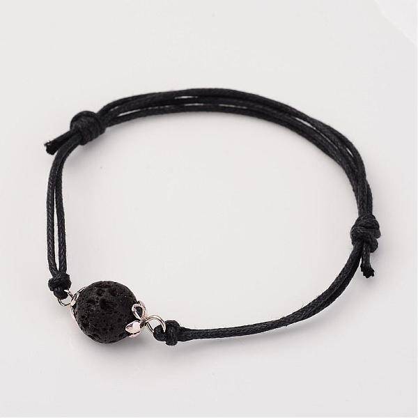 Adjustable Natural Lava Rock and Waxed Cotton Cord Bracelets