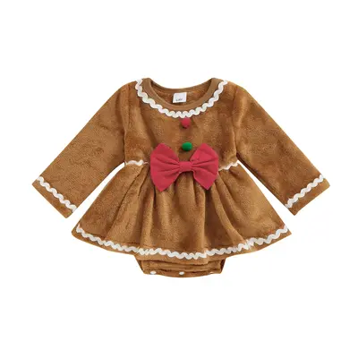 Newborn Baby Girl Christmas Clothes Gingerbread Man Costume Fleece Romper Dress Christmas Onesie Cute Winter Outfit