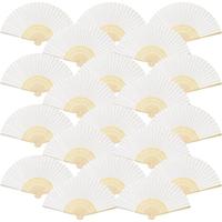 20 Pieces White Handheld Paper Fan Paper Folding Fans with Bamboos for Wedding Gift, Party, Home, DIY Decor Ornaments