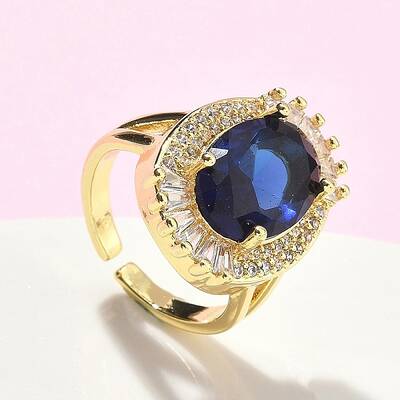 Brass Micro Pave Cubic Zirconia Adjustable Cuff Open Rings for Women