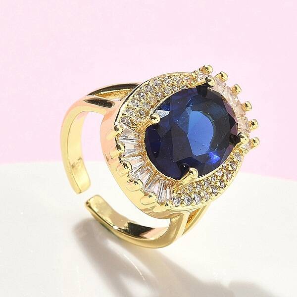 Brass Micro Pave Cubic Zirconia Adjustable Cuff Open Rings for Women