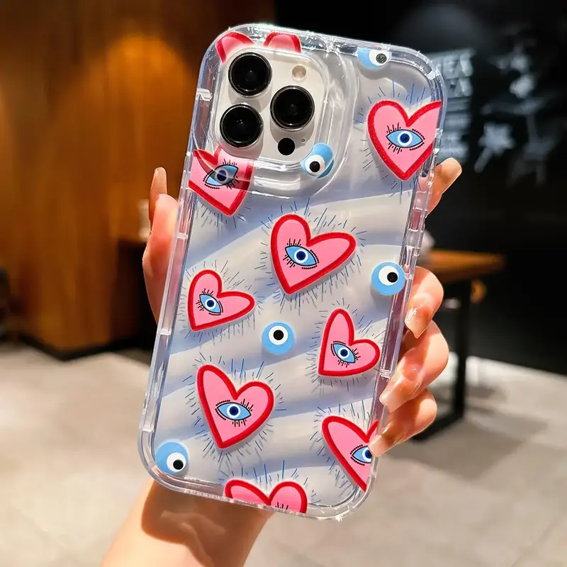 Clear Heart & Eye Design Phone Case, 1 Count TPU Full Covered Camera Protect Anti-fall Fully Edged Mobile Phone Case, Decor...
