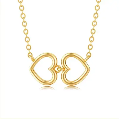 14K Gold Heart Interlocking Pendant Necklace For Women