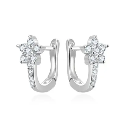 Beneto AGUC3334-W Zirconia Matching Flower Earrings