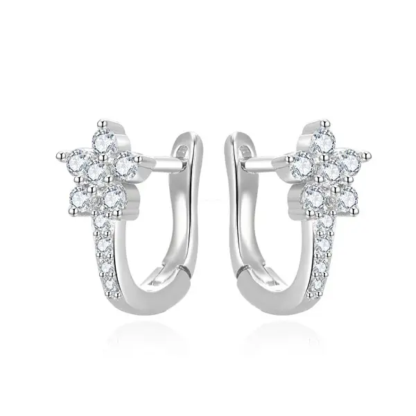 Beneto AGUC3334-W Zirconia Matching Flower Earrings