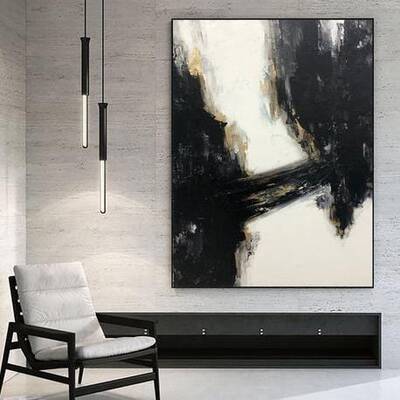 Oversized Wall Art Canvas Modern Wall Art Black And White Painting Gold Leaf Art Fine Art Painting  | GOLDEN BRIDGE