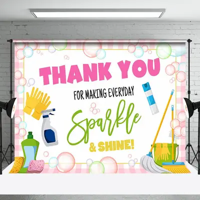 Sparkle Shine Pink Plaid Housekeeping Week Backdrop