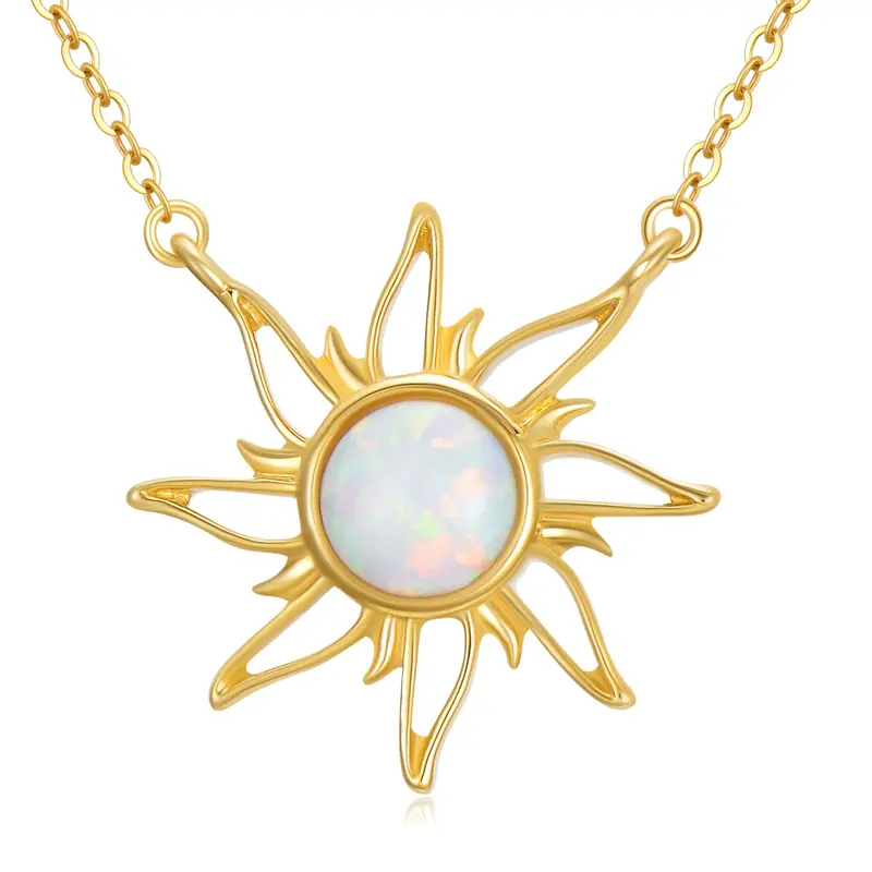 14K Gold Opal Sun Pendant Necklace