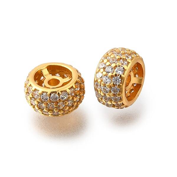925 Sterling Silver Micro Pave Clear Cubic Zirconia Beads