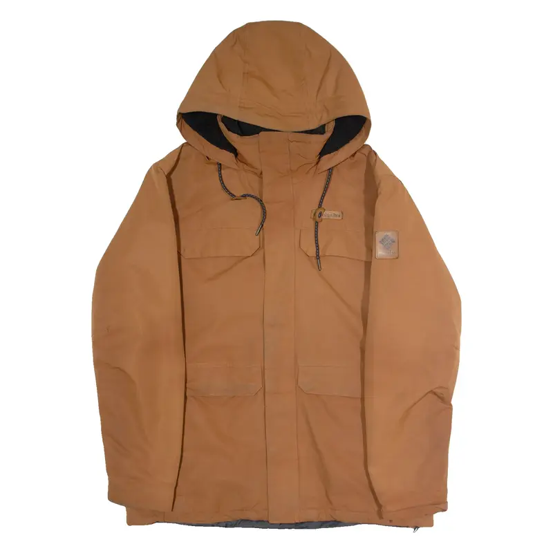COLUMBIA Fleece Lined Mens Parka Jacket Brown Hooded L