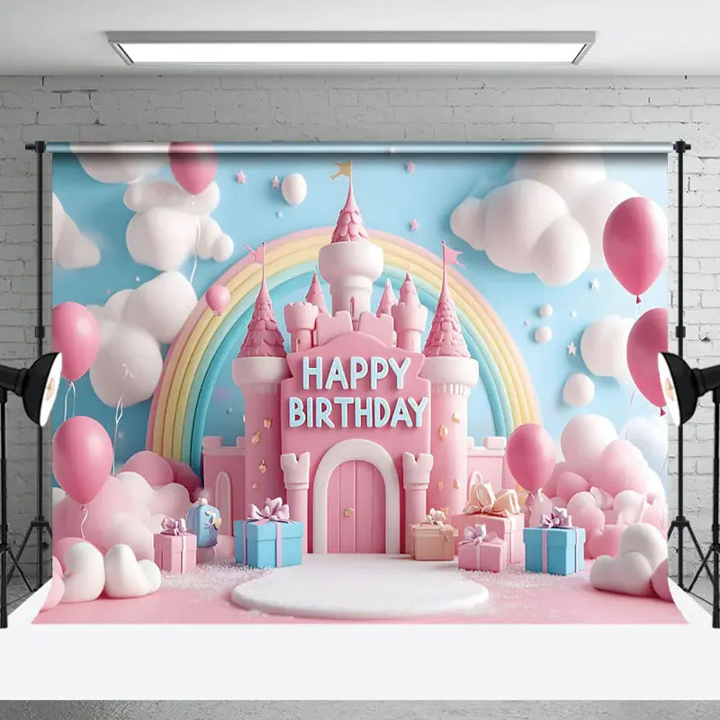 Aperturee Blue Wall Cloud Castle Rainbow Cake Smash Backdrop, 3X2FT(1MX0.6M), 14 USD, birthday cake smash backdrops, NYHD1J36...