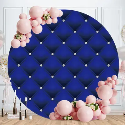 Aperturee Royal Blue Round Diamond Happy Birthday Backdrop