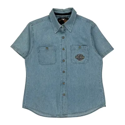 Harley Davidson Denim Shirt - Large Light Wash Cotton