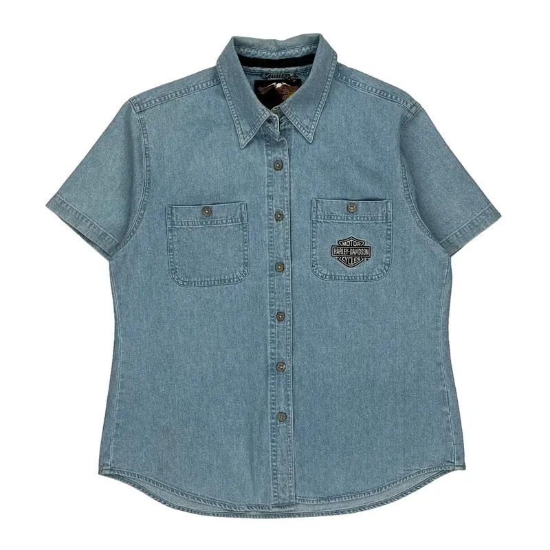 Harley Davidson Denim Shirt - Large Light Wash Cotton