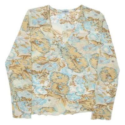 ELEMENTS Womens Printed Top Blue V-Neck Long Sleeve Floral L