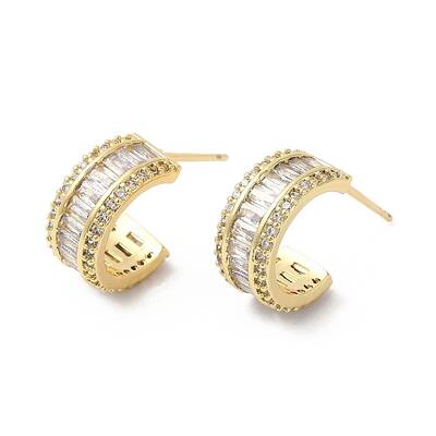 Clear Cubic Zirconia C-shape Stud Earrings