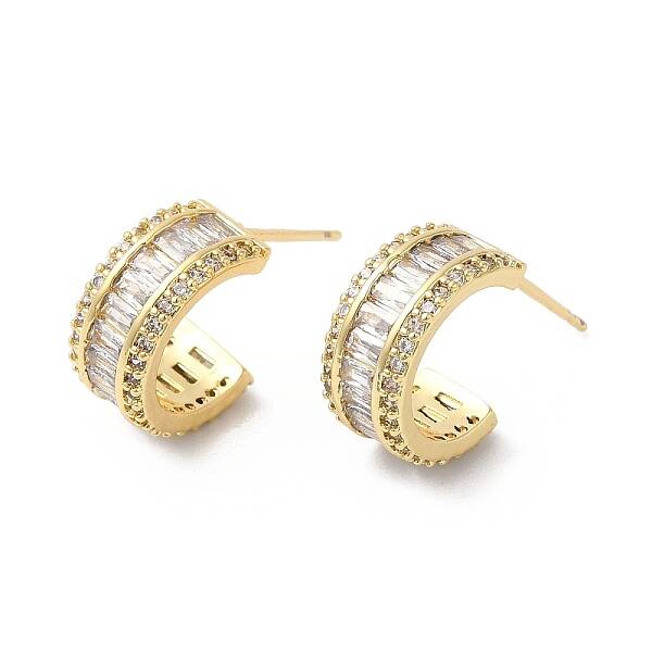 Clear Cubic Zirconia C-shape Stud Earrings