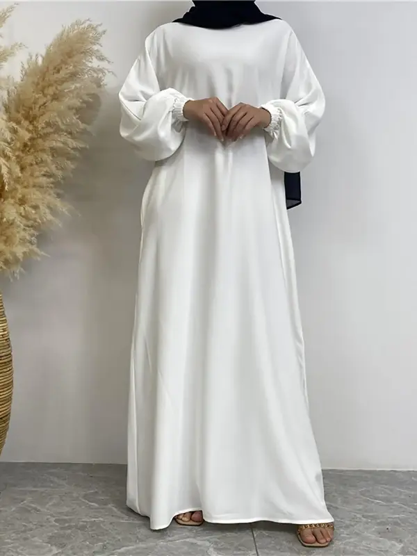 Women's Solid Belted Bishop Sleeve Dress, Modest Casual Long Sleeve Maxi Dress for Daily Wear, Women's Islamic Clothing for S...