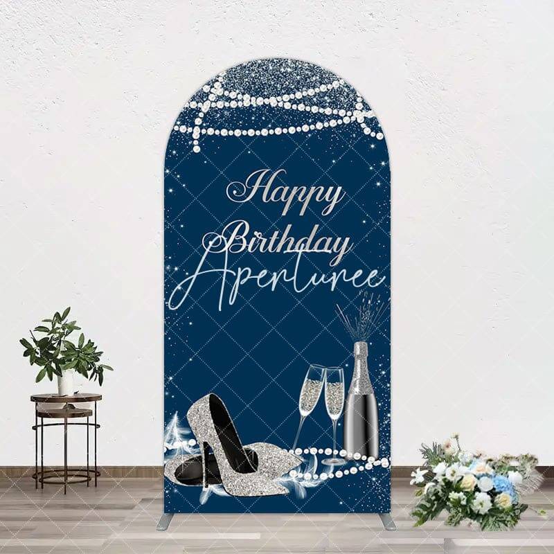 Aperturee Navy Blue Pearl Elegant Happy Birthday Arch Backdrop, 1.6X4FT(0.5X1.2M), 38.18 USD, arch backdrop kit, GH0A371-A