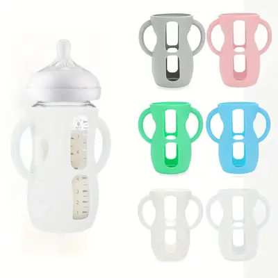 Silicone Bottle Handle with Hole Design, 1/2pcs Anti-slip Bottle Handle for Most 8oz Wide Mouth Bottle, Baby Bottle Accessori...
