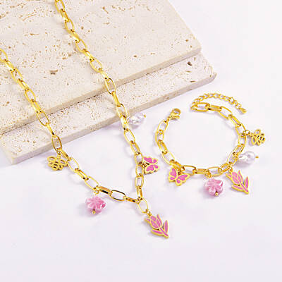 304 Stainless Steel Enamel Charms Bracelets & Pendant Necklaces Sets